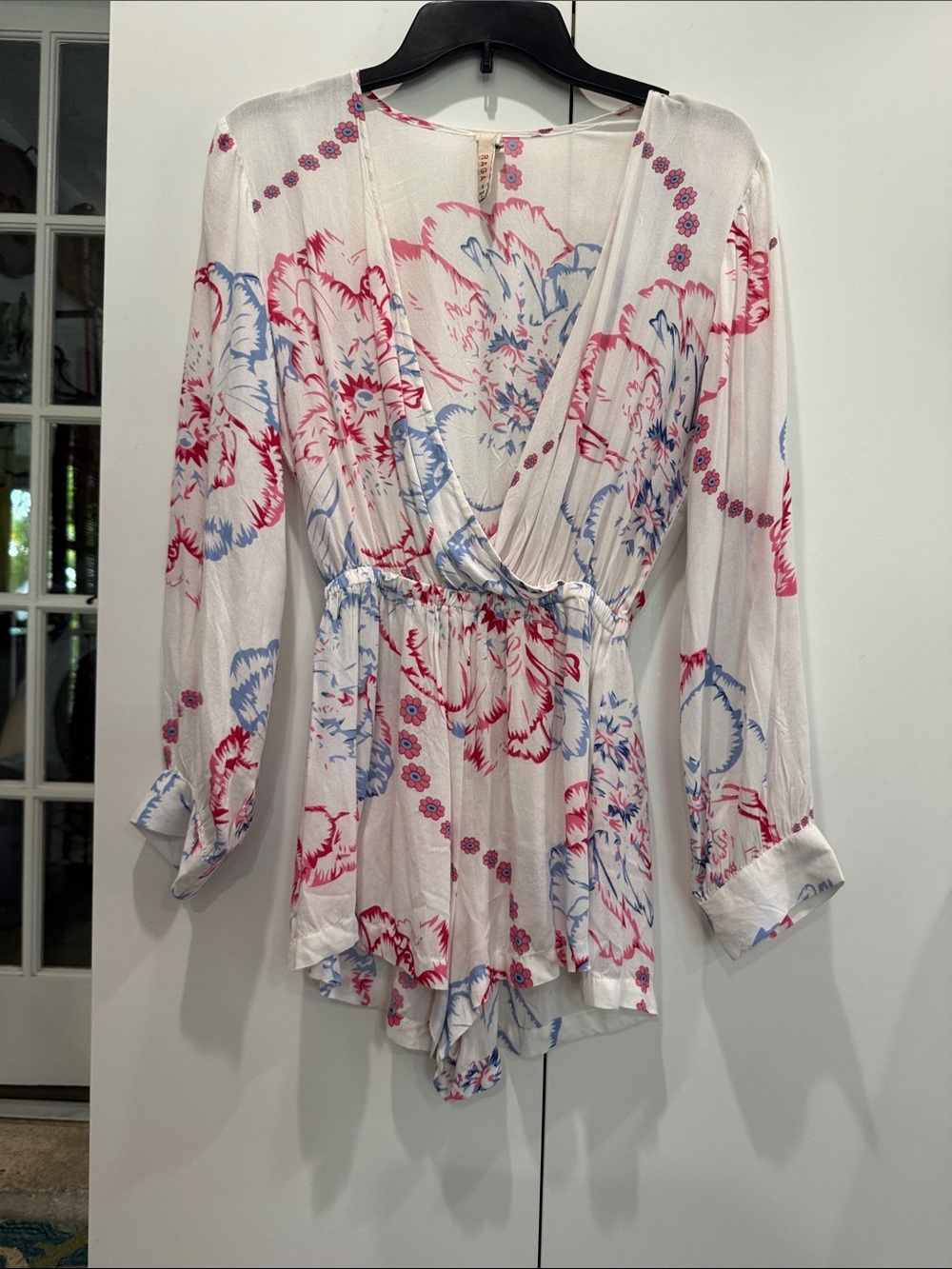 RAGA White Floral Wrap Romper with Pink & Blue Print